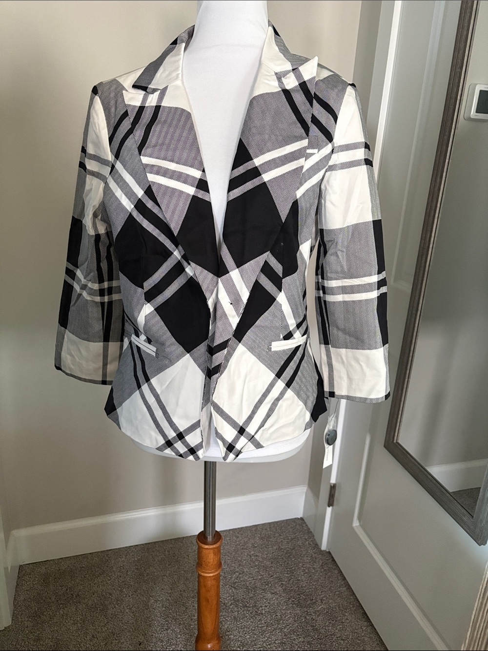 Sandro Black & White Oversized Plaid Blazer